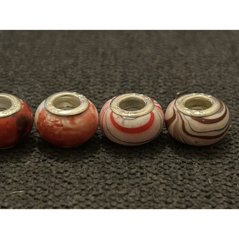 Lot of 6 Sterling Silver Core Bracelet Charm Beads Lampwork Glass Style 925 9